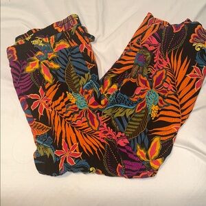 Tropical Floral Black Lounge Pants - Multicolor Leaf Print
